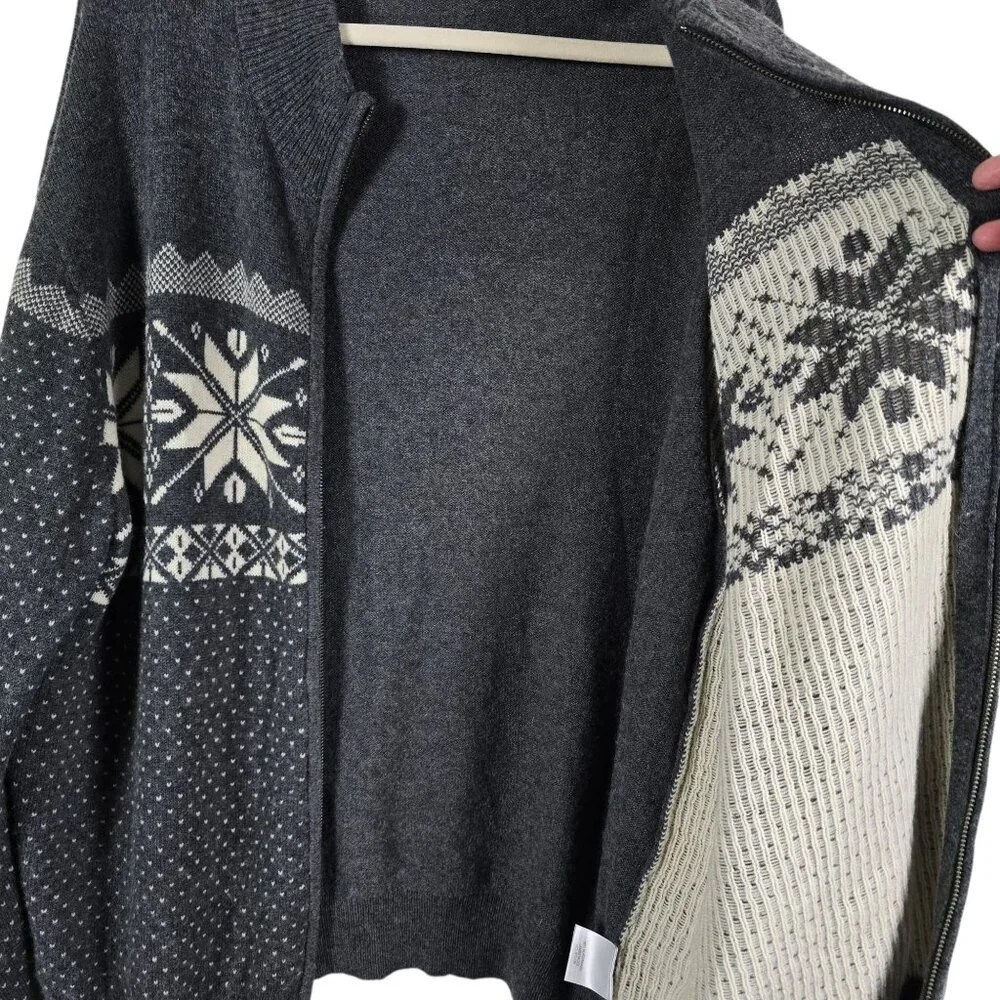 Cremieux Mens Gray Lambswool Nordic Fair Isle Full Zip Cardigan Sweater XXL